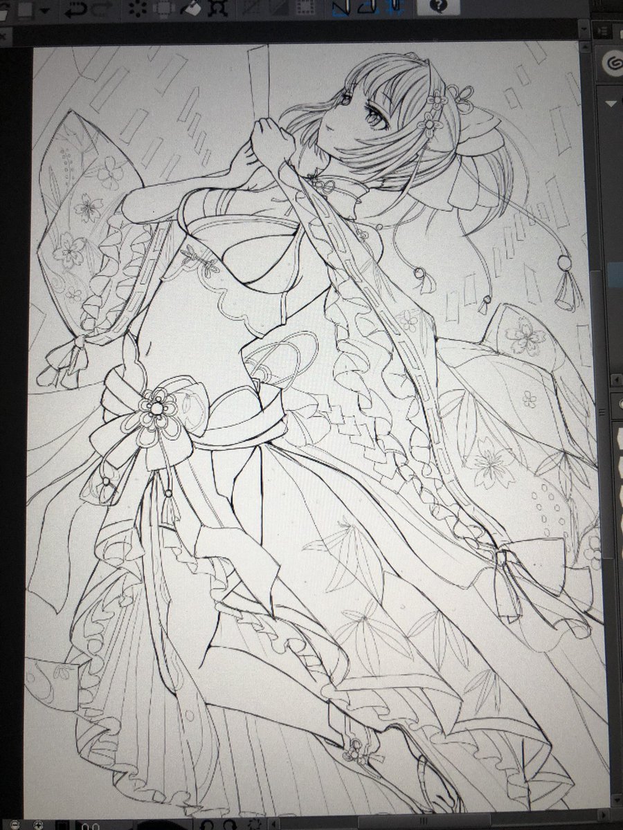 七夕の茄子さんが美しすぎたので「描けば出る」チャレンジ。朝から始めてなんとかここまで。七夕が終わるまでに色塗ってから10連やります。 