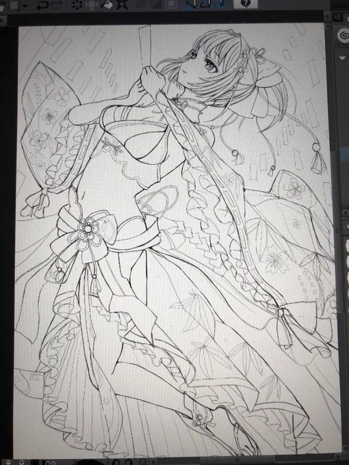 七夕の茄子さんが美しすぎたので「描けば出る」チャレンジ。朝から始めてなんとかここまで。七夕が終わるまでに色塗ってから10連やります。 