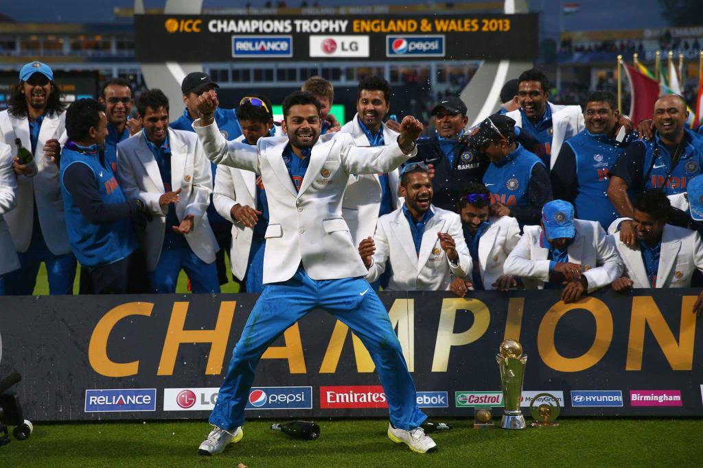 Young team. Transition phase. Unbeaten in the tournament.India won the champions trophy 2013, beating home team England in the final. One of the highest points of Dhoni's leadership for team India.