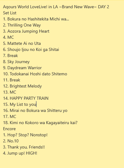 LLSunshineTH's tweet photo. Set List ของไลฟ์ที่ LA วันที่ 2 ครับ https://t.co/ztLOi9aPl9