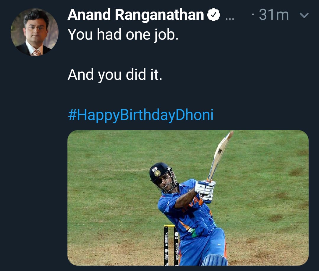 Anand Ranganathan wishes!  #HappyBirthdayDhoni