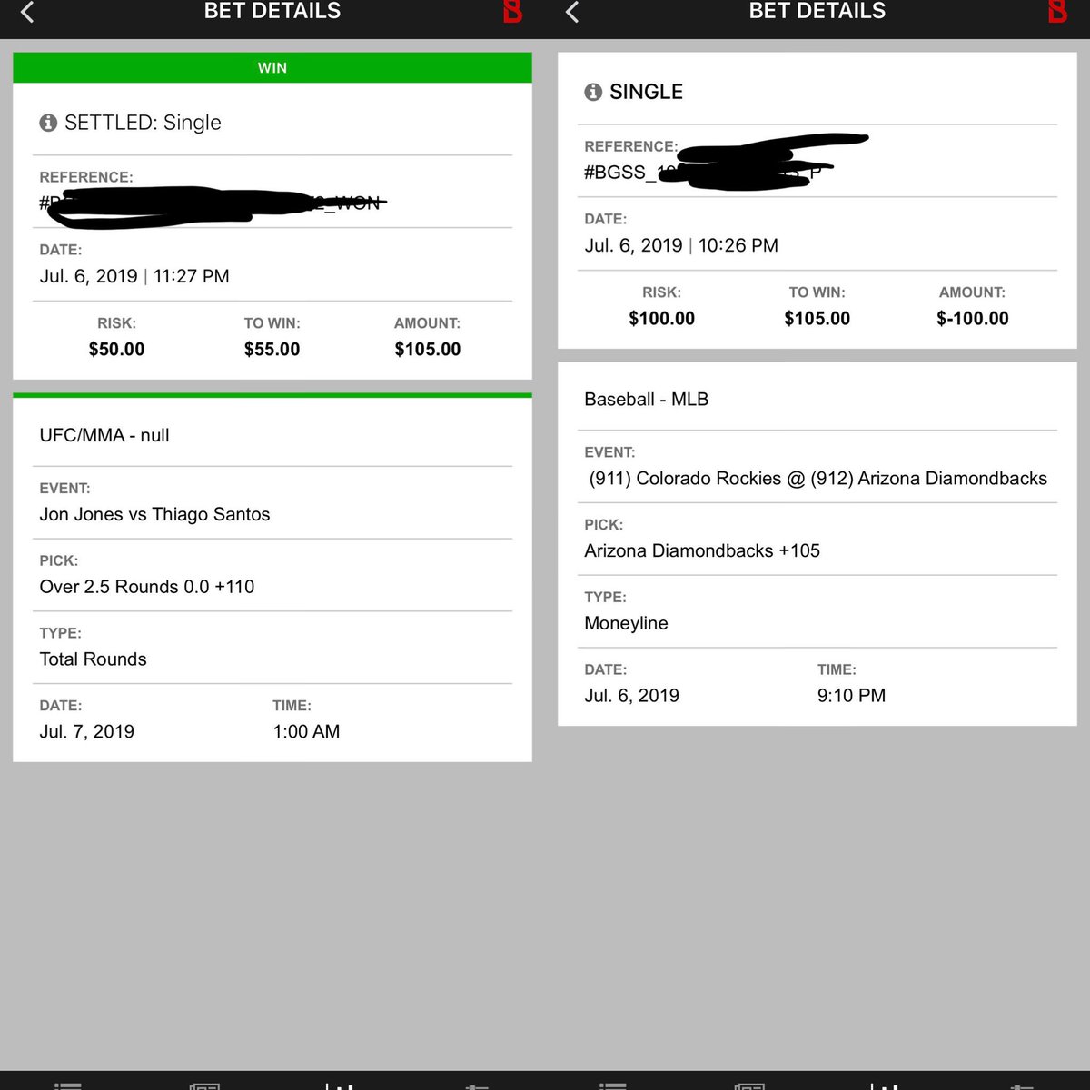 Late Saturday night bets🎉
Jones/Santos O2.5 🤑
Dbacks +105 🤑.. Waited til the Rockies took the lead so I would get + money on Dbacks.