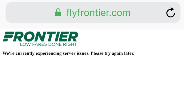 marienoelle38's tweet photo. @FrontierCare I’ve been trying for 30 min to check in for my flight and pay for my upgraded perks and my seat selection but keep getting errors on the page. Now I’m getting this message so I can’t locate a number to call and pay. Can you help? https://t.co/Q6IQ93LkZn