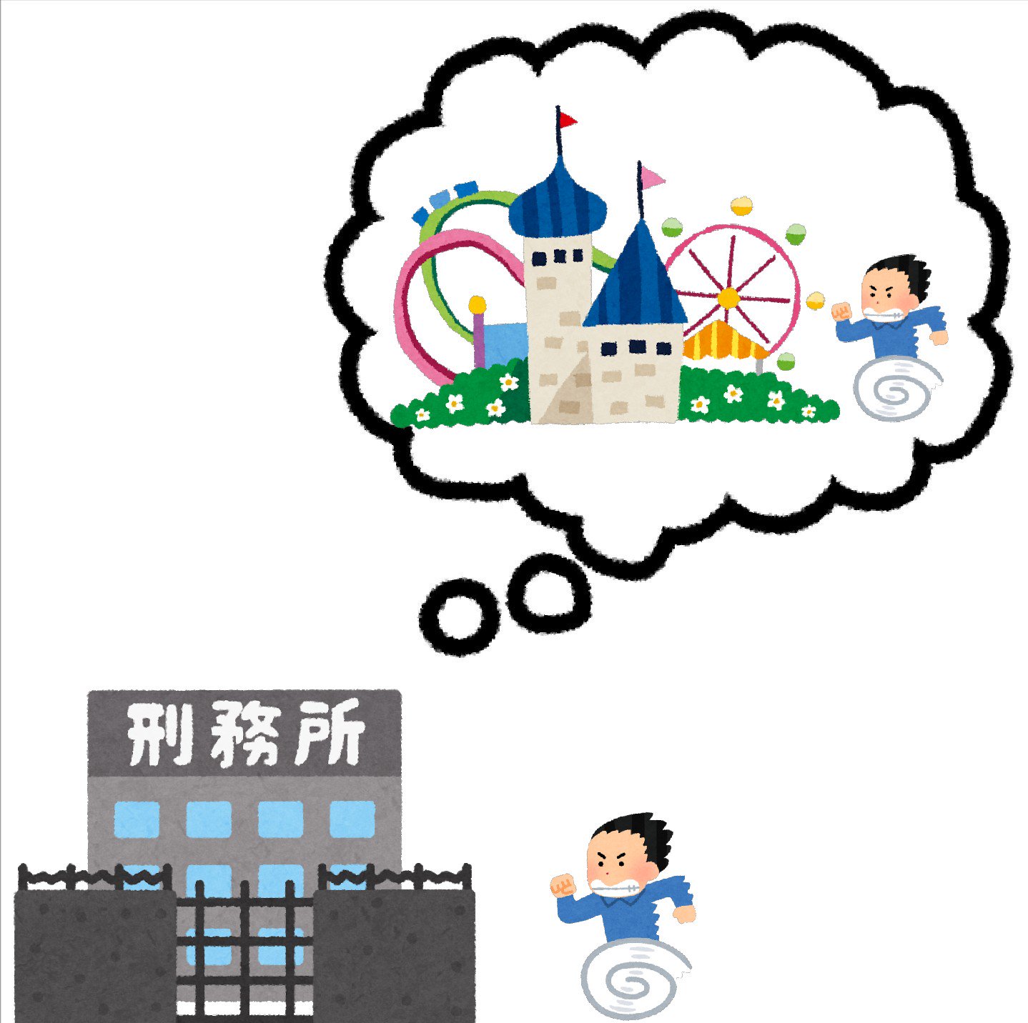 まいチクをいらすとやで再現 Pa Twitter Dayukoume 再現難易度 使ったイラスト 4枚 ふきだしのイラスト 足が渦巻きになって走る 人のイラスト 男性 遊園地のイラスト お城 ジェットコースター 観覧車 刑務所のイラスト まいにちチクショー T Co