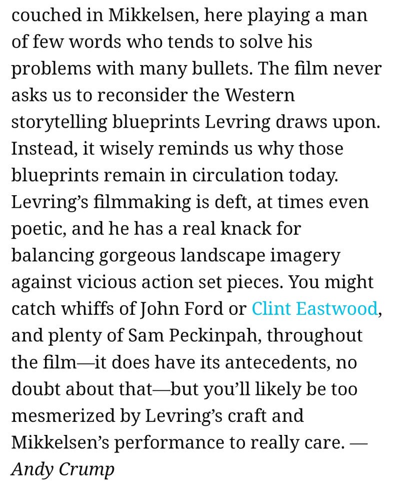 Paste Magazine에서 선정한 (미국)넷플릭스에서 볼 수 있는 최고의 서부 영화 10 - 6.매즈 미켈슨 주연, 크리스티안 레브링 감독의 '웨스턴 리벤지'. 촬영,...