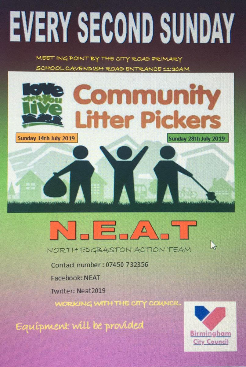 NEAT79739277's tweet photo. Litter picking 2nd Sunday of each month starting 14tg of July. Come and join us. #comunitymatters, #streetcleanup, #neat, #Edgbaston, https://t.co/50OunWB6q1