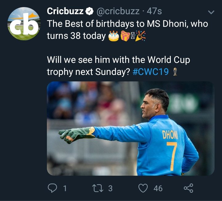 CB wishes!  #HappyBirthdayDhoni