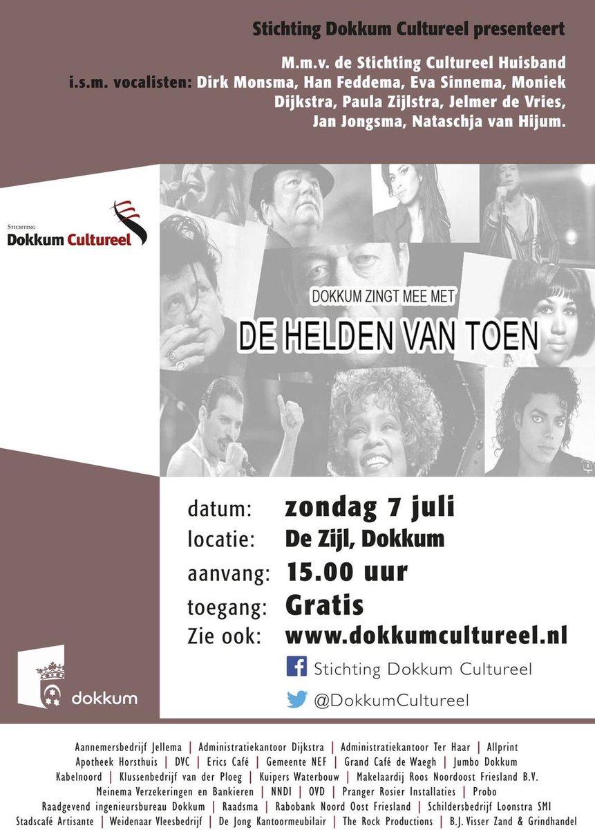 Na de prachtige dag van gisteren, gaat vandaag de gezelligheid gewoon weer verder....Het is koopzondag en vanaf 15.00uur is er live muziek op de Zijl!
#stadsfeestendokkum #visitdokkum #koopzondag #visit_dokkum #gezelligheid #dokkumcultureel #muziek #gratisentree