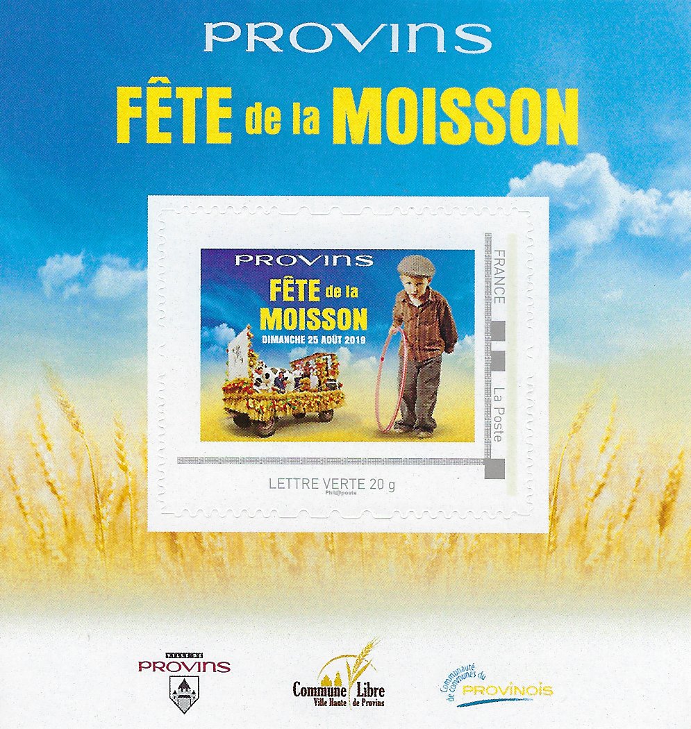 Samedi 13 juillet 2019 de 17h à 20h, cour de l'école primaire de la Ville-haute de Provins
Bureau temporaire de la poste de Provins – Vente du timbre collector de la Fête de la Moisson 2019
Cartes postales - Cachet événement - Timbres...
Organisé par la Commune <a href="/Commune_Libre/">Commune_Libre</a>