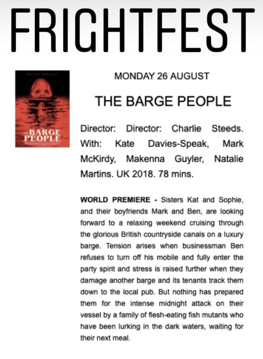 Who’s going to #frightfest this year!? 

Check out our film #TheBargePeople - WORLD PREMIERE - Monday 26th August! Don’t miss it! 🙌🏻⭐️ #horror #horrorfans #worldpremiere #frightfest #bloody #gore #cast #proudteam