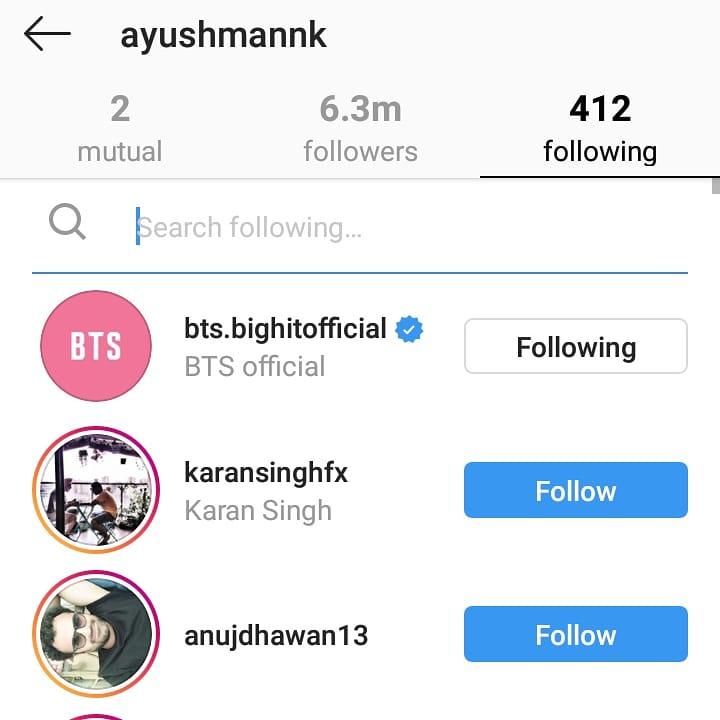 BTS_Update_Pune's tweet photo. F*** me. @ayushmannk following BTS' IG page π±π±
He's following @siddhantaroraa from Z-Boys too.
I can't help but act like a 4 yo kid rn
Welcome sirπ
@BTS_twt @bts_bighit @BigHitEnt
#BTSWORLD #btsarmy #BTSInOsaka #BTSγ§ε¦ζ³ #BTSSPEAKYOURSELFTOUR
#taeland #bts #bighit https://t.co/KGv4O2RT7U