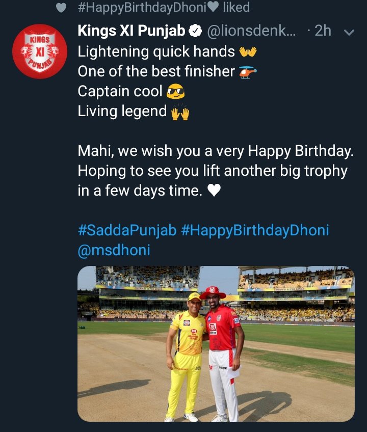 KXIP wishes!  #HappyBirthdayDhoni