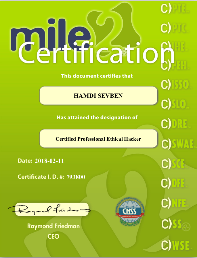 mile2turkey's tweet image. "@HmdSvbn: My first Cyber Security certificate. @mile2turkey, @mile2turkey https://t.co/bFLBBOTJvA"
Hayırlı olsun @HmdSvbn