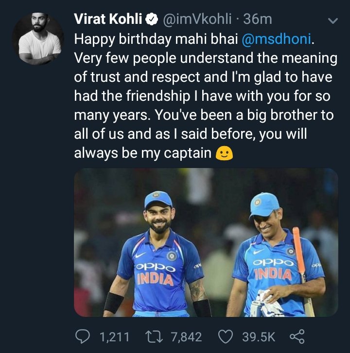 Kohli bhai  wishes!  #HappyBirthdayDhoni