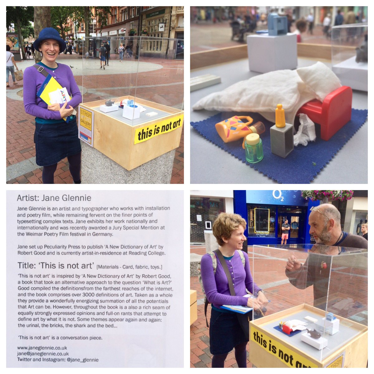 wearestash's tweet image. Jane Glennie exhibiting in the Micro Gallery this morning. Having lively conversations about ‘what is art?’. Inspired by a ‘A New Dictionary of Art’ by Robert Good which Jane has designed and published with Peculiarity Press. #openforart @Jane_Glennie