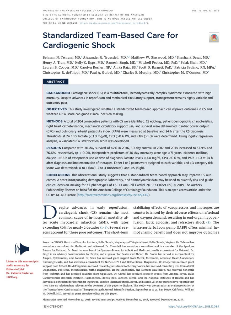 Increasing (favorable) clinical experience with multi-disciplinary Cardiogenic Shock Teams👍...