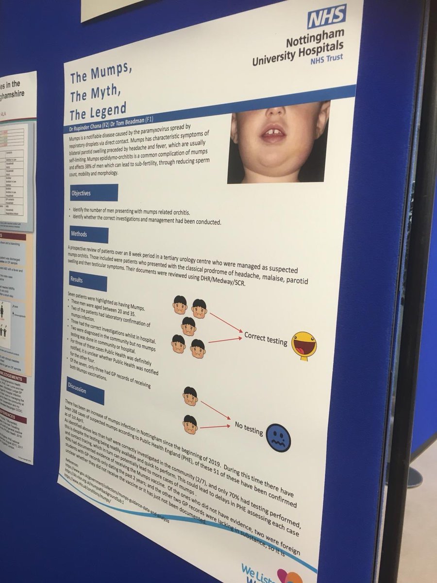 rupyrupz's tweet photo. Thank you to my amazing colleague Dr Tom Beadman for stepping up and representing this hard work. Sadly I was unable to attend to talk about mumps orchitis at #NUHDTCA2019 due to some sad, tragic personal news  so we created this poster https://t.co/rc1ybeNhe5