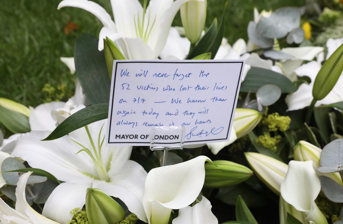 MayorofLondon's tweet photo. Today we honour the 52 innocent people killed and the 700 injured on 7 July 2005. They will remain with us in our hearts forever. #LondonUnited https://t.co/wHu7t4IZzw