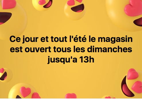 PatOSMONT's tweet photo. Ce jour et tout l'été le magasin est ouvert tous les dimanches jusqu'a 13hCe jour et tout l'été le magasin est ouvert tous les dimanches jusqu'a 13h https://t.co/tE5VBFS9jV