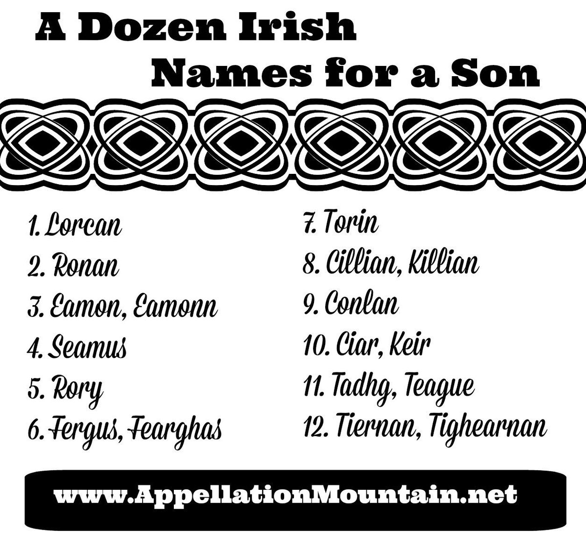 I'm starting a new detailed thread on Irish boys names (girls a separate thread)! As my main resource I'm using my copy of The Book of Irish Names: The Origins and Meanings of Over 150 Names for Children! There are also many basic sites such as this one:  https://appellationmountain.net/name-help-irish-names-baby-4/