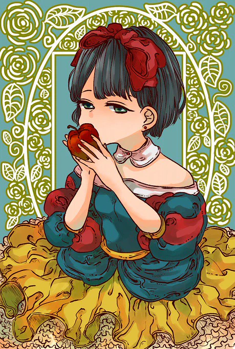 昨日の線画に着色。白雪姫。童話系また描きたい。 