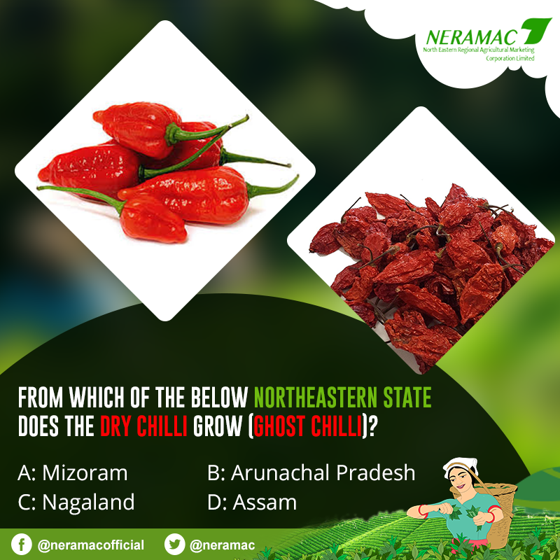 neramac's tweet photo. Any guesses which Northeastern state does the Ghost Chilli grow?
#NERAMAC #GhostChilli #DryChilli #Spices #GuessTheNorthEasternState #ONE #NeFresh #NorthEastIndia https://t.co/n4HLwgh7Y0