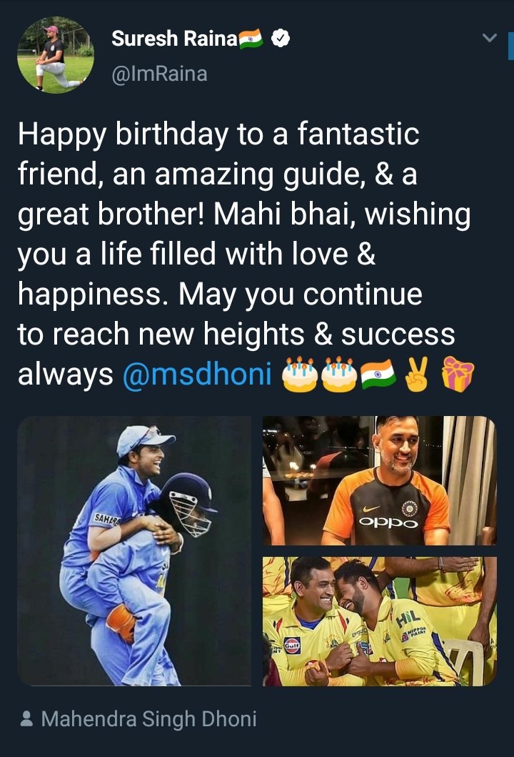 Raina Bhai wishes!  #HappyBirthdayDhoni