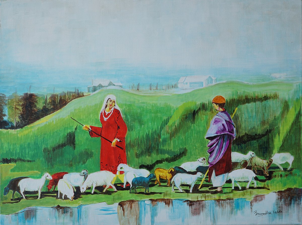 And this beautiful painting of Kashmir with a shepherd boy and a Kashmiri girl.
more in my blog : india-art.blog/kashmir-valley…
#Kashmir #music #painting #valley #ShivkumarSharma #HariprasadChaurasia #BrijbhushanKabra #indiaart #IndiaartGallery #limitededitionprint