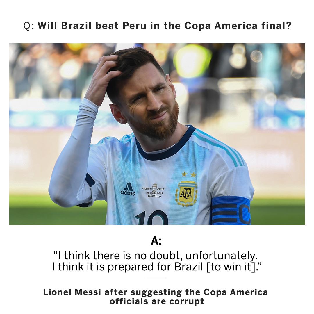 ESPNUK's tweet photo. Messi thinks the Copa America is rigged in Brazil's favour. https://t.co/raSu7L6xX7