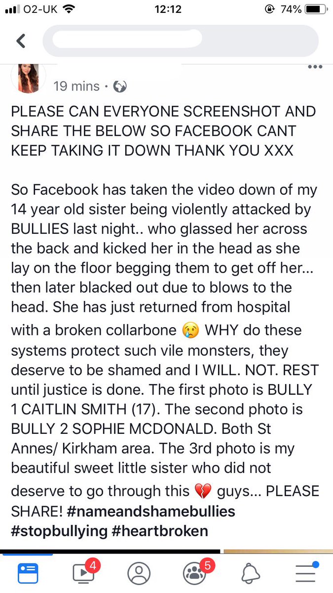 Jamie_louise9's tweet photo. How can you be that nasty! A 14 year old DEFENCELESS girl going home with a broke collar bone for what reason??? https://t.co/OTODi2yp67