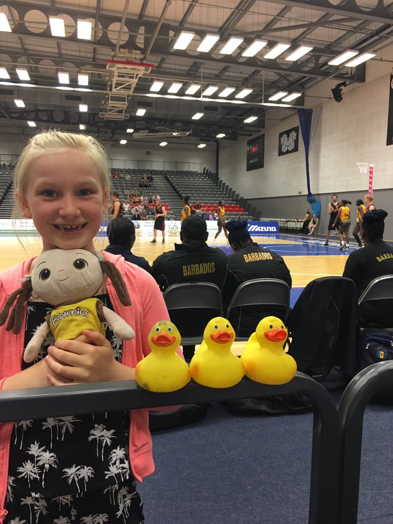 nicholaverstra1's tweet photo. Netball enthusiast J with her girl guiding doll watching @KnightsNetball against Barbados @NetballWorldCup #NWC2019 #THUNDERPICS after her game this morning with @ChorleyInfernos itβs a netball kind of day @thundernetball up next against Australia https://t.co/6qJD2SvVYf