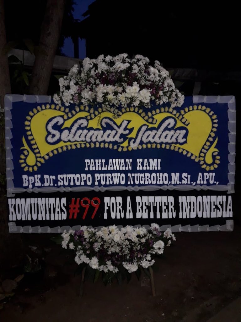 Selamat jalan pahlawan kita pak Topo <a href="/Sutopo_PN/">Sutopo Purwo Nugroho</a>. Karya dan dedikasimu akan selalu menginspirasi kita semua. Terima kasih. 
Dari kami #99ARMY &amp; #99Movement