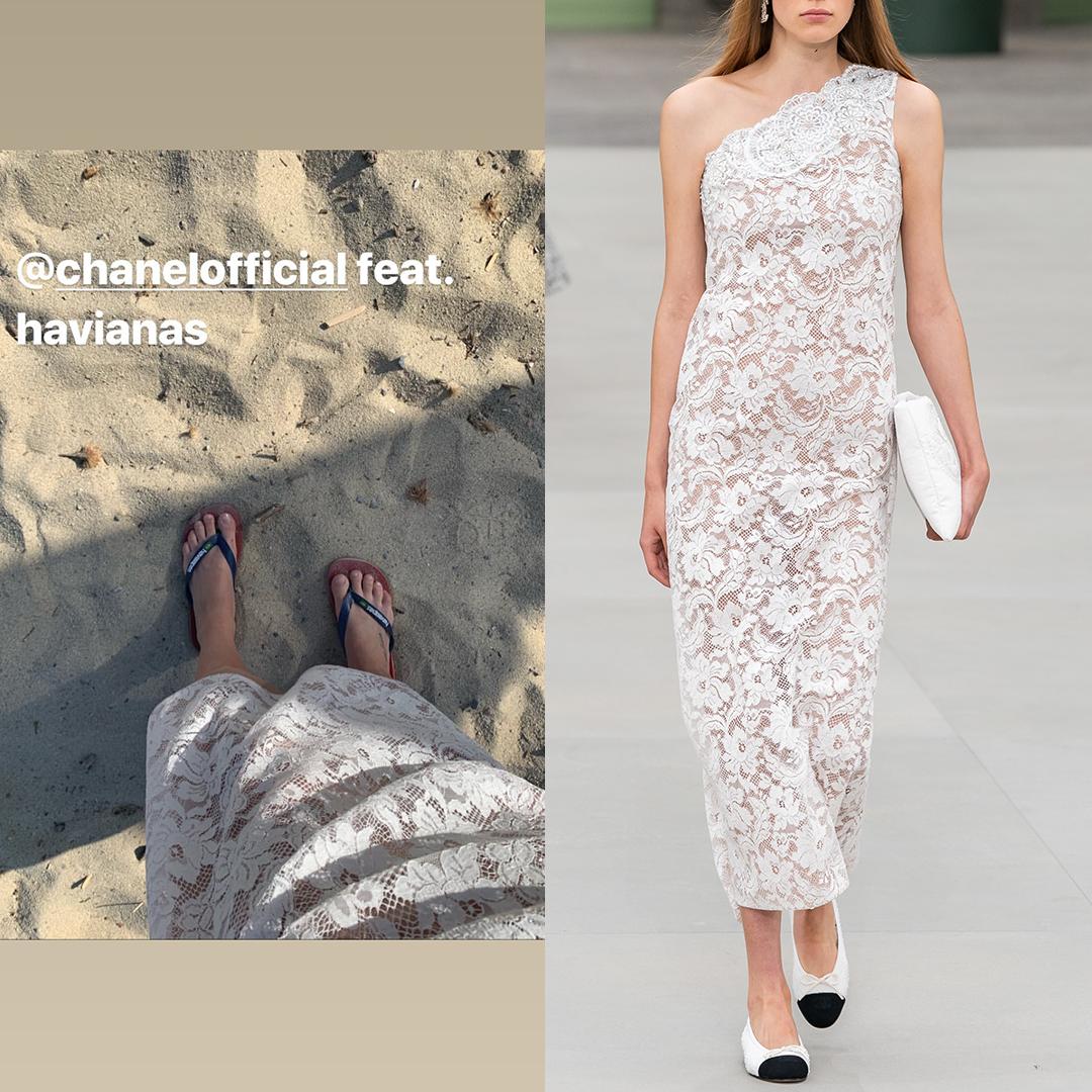 Dress Like Phoebe Tonkin on X: 6 July [2019]  On Phoebe Tonkin IG stories  wearing #chanel Crochet Dress from the Cruise 2019/2020 Collection - look  64 and #havaianas Brasil Logo Flip