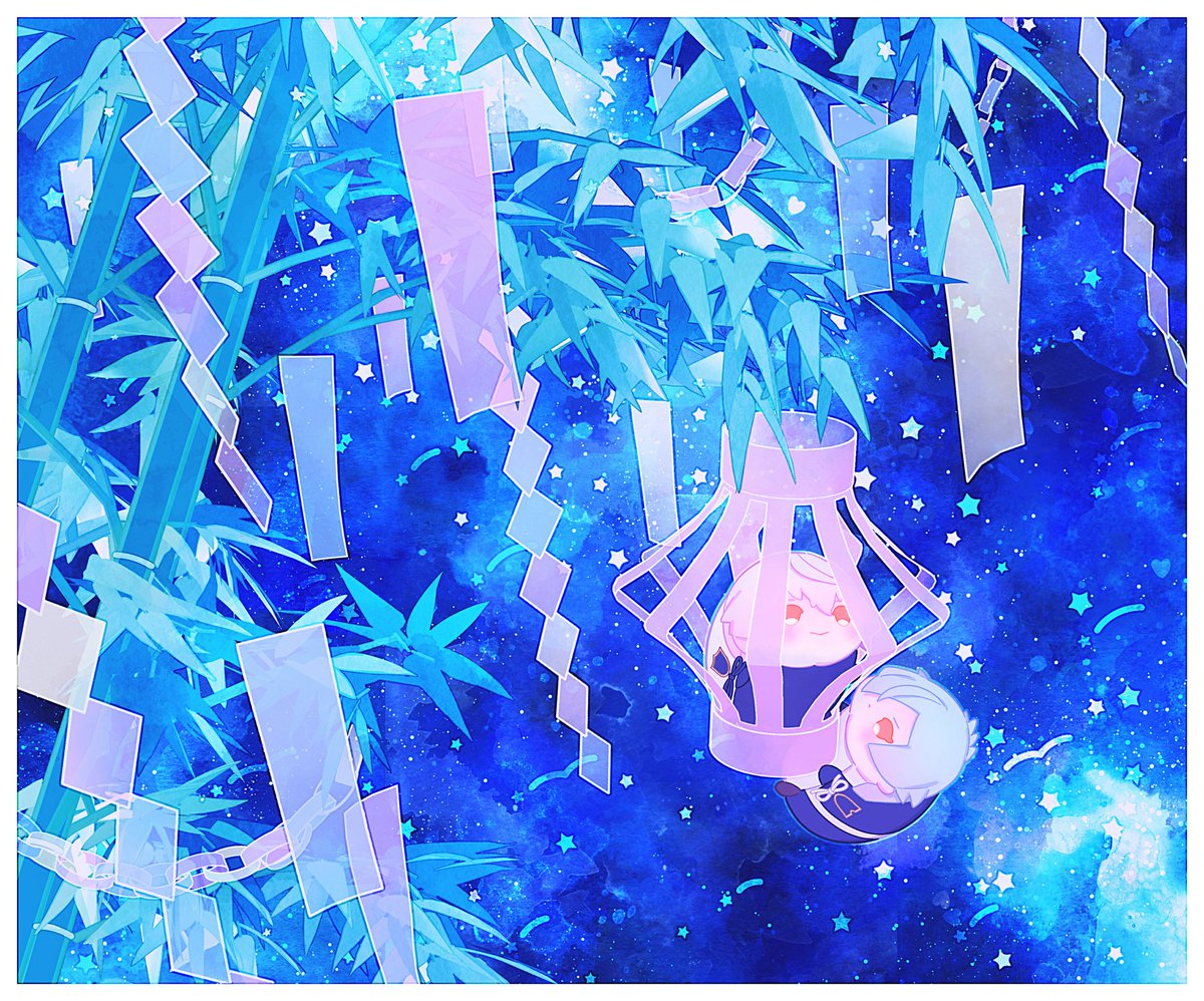 tanabata solo tanzaku star (sky) 1girl bamboo red eyes  illustration images