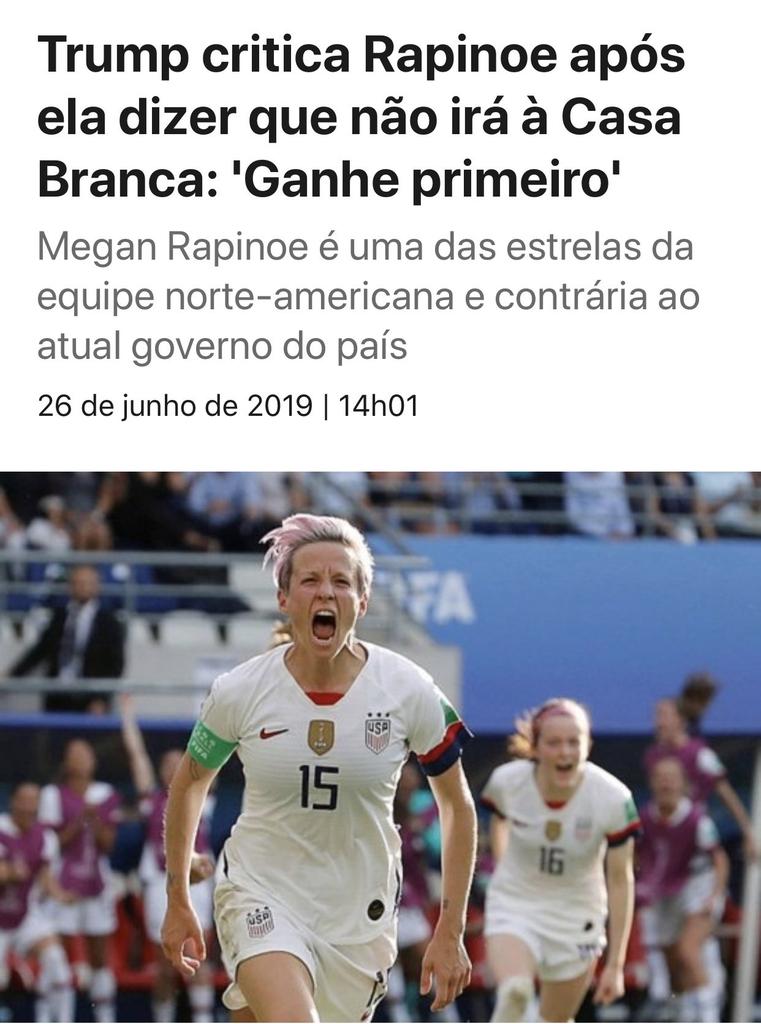 tfeministp's tweet photo. O presidente Donald Trump disse para Megan Rapinoe que para ela recusar um convite a Casa Branca ela precisava ganhar a copa primeiro.

Pois bem, a seleção não só ganhou, como Megan fez um dos gols que garantiu a vitória! https://t.co/ESXqjtdOm3
