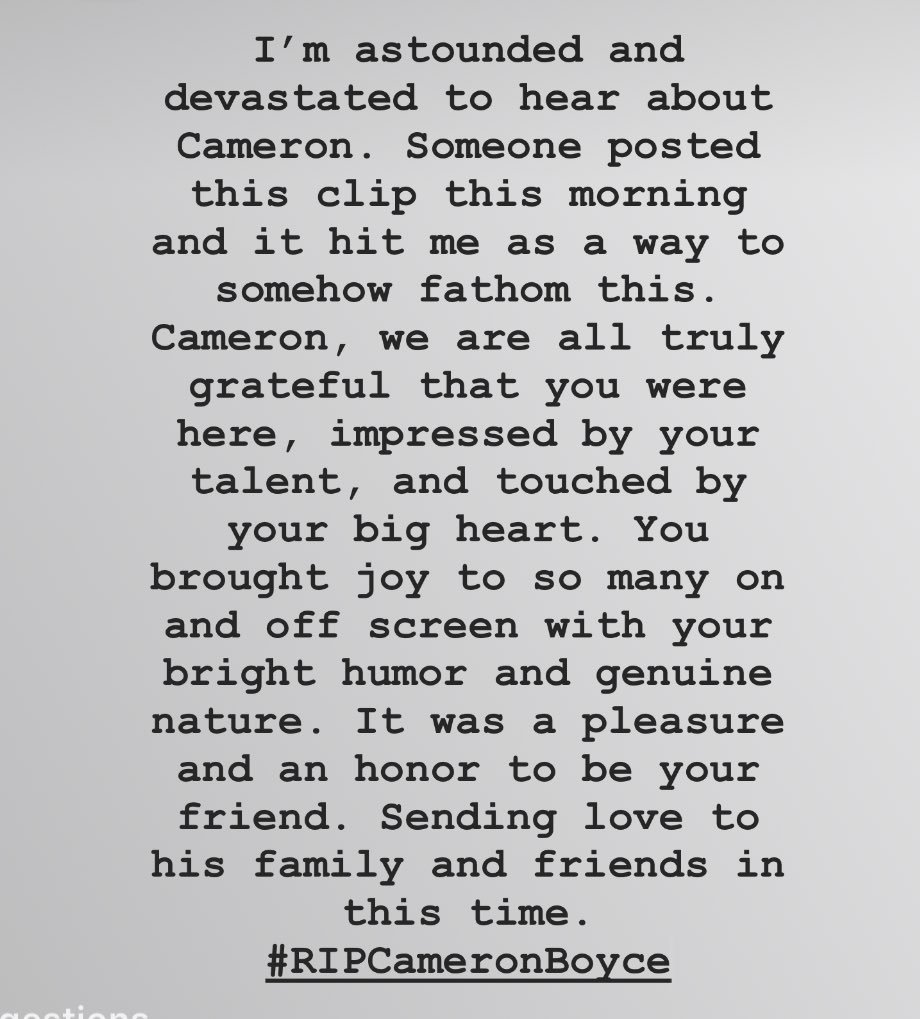 #RIPCameronBoyce astounded and devastated. Sending love to your family. @thecameronboyce 🖤