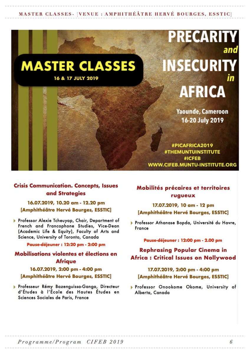 MuntuInstitute's tweet photo. THE PROGRAM (1) - International Conference Fabien Eboussi Boulaga Conférence Internationale Fabien Eboussi Boulaga, Yaounde, 16-20 July 2019
#THEMUNTUINSTITUTE #ICFEB #PICAFRICA2019
#Conference #Philosophy #SocialSciences #Insecurity #Precarity #Africa https://t.co/9wmllOSn6q