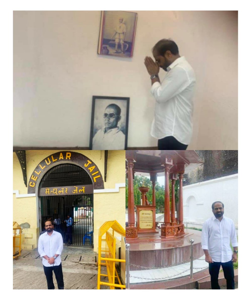 Oh, Motherland! Sacrifice for you is Life, 
And living without you is Death🙏
#Savarkar
Hon'ble @BJP4India National secretary @satyakumar_y ji visited #Cellularjail 
in #Portblair, Andaman & Paid rich tributes to the great freedom fighter #Veersavarkar in his cell. 
Jai Hind 🙏🇮🇳