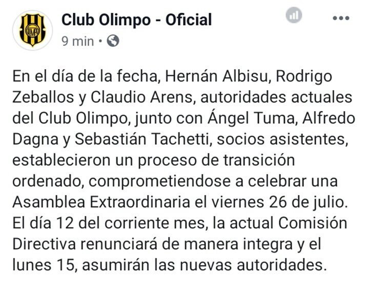 OlimpoStreaming's tweet photo. Ya es oficial!
En el dia de ayer, la actual y la futura Comisión Directiva acordaron un proceso de transición ordenada. Se pauto que la Asamblea Extraordinaria se lleve a cabo el viernes 26 https://t.co/QhsyX1Iwc1