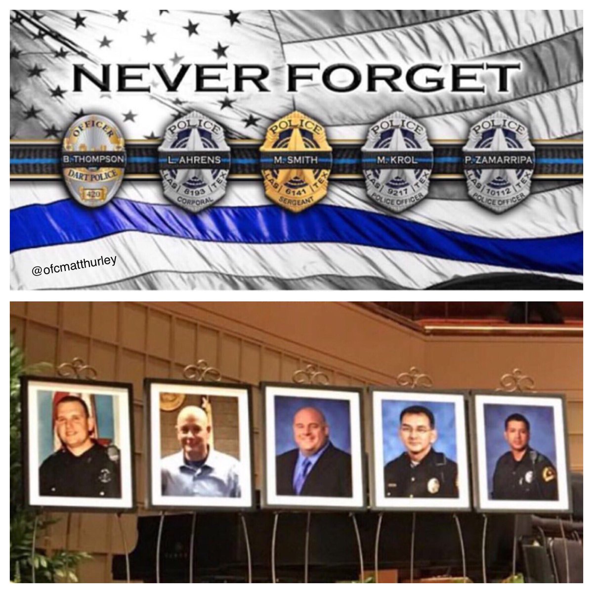m_hurley724's tweet photo. 3 years ago today, these five heroes were slain in the line of duty.
May we never forget their sacrifice and the families who continue to mourn their absences.
#HeroesLiveForever
#ThinBlueLine
#Dallas
#DallasPolice
#DARTPolice https://t.co/YImlPFiGux