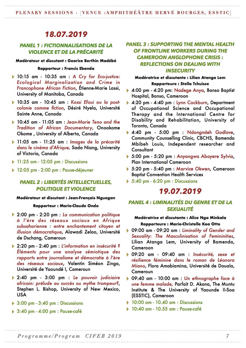 MuntuInstitute's tweet photo. THE PROGRAM (2) - International Conference Fabien Eboussi Boulaga Conférence Internationale Fabien Eboussi Boulaga, Yaounde, 16-20 July 2019
#THEMUNTUINSTITUTE #ICFEB #PICAFRICA2019
#Conference #Philosophy #SocialSciences #Insecurity #Precarity #Africa https://t.co/0QBeLngv0Q