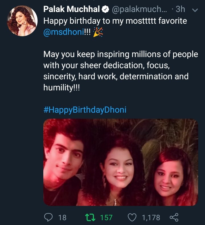 Palak Muchhal (Kaun Tujhe singer) wishes!  #HappyBirthdayMSD