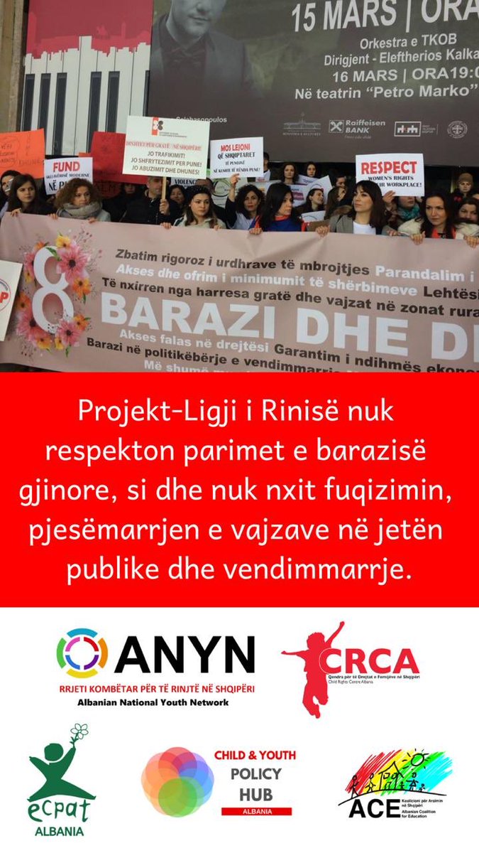 Among other things, the Draft Law on Youth drafted by the Government, does not respect the principles of gender equality and does not promote the participation of girls in public life and decision-making.
