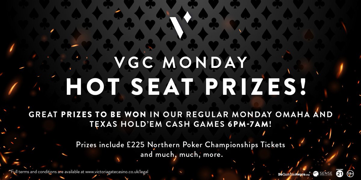 VGCPoker's tweet photo. VGC MONDAY HOT SEAT PRIZE GIVE-AWAY

Hundreds of pounds worth of GREAT prizes to be won playing VGC Poker Cash Games EVERY Monday night from 6pm-7am!

LIMITED SEATS!

More Information: https://t.co/Xjx0xpCvqA
*Full T &amp; C  https://t.co/3OEgCE3Mfd

#VGCPoker #Leeds #Yorkshire https://t.co/0ZxiKgbgyA
