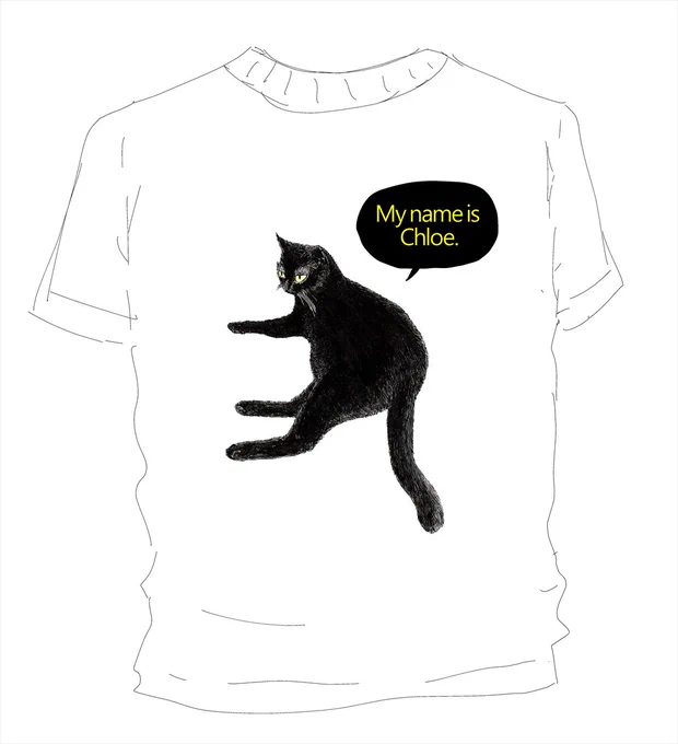 こんなTシャツ作ろうかなぁ。漫画考えず猫の絵描いておりました…#漫画家志望#漫画家志望さんと繋がりたい#イラスト好きさんと繋がりたい#イラスト基地 #イラスト王国#コミティア129#黒猫 