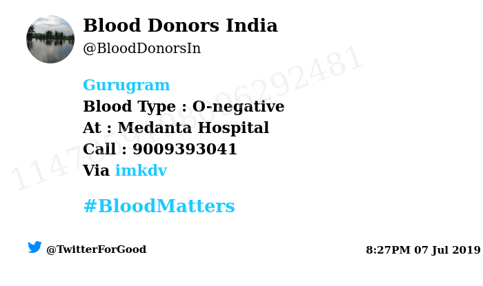 BloodDonorsIn's tweet photo. #Gurugram
Need #Blood Type :  O-negative
At : Medanta Hospital
Number of Units : 2
Primary Number : 9009393041
Secondary Number : 8770425298
Via: @imkdv
#BloodMatters
Powered by Twitter https://t.co/vef6FLAi1c
