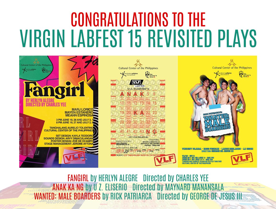 vergaracarlo's tweet photo. If you want to have loads of fun at the theater next year, do keep Virgin Labfest's Revisited plays in mind. Pramis, masaya 'toh!! Congrats to the Chosen Ones! And congrats, Virgin Labfest 15! #virginlabfest #vlf15 https://t.co/CjTPim9cFs