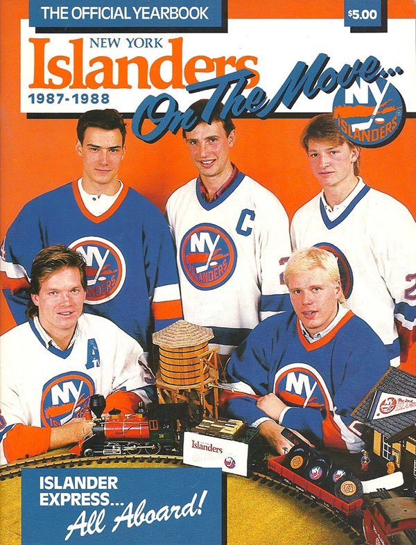 RealIslesICENET's tweet photo. Ok let’s try this one! Can you name all the #isles on the cover of the ‘87-88 yearbook “On The Move”???? #nyi #lgi #islandersclassics #islanders #nyisles #oldtimehockey #hockeymagazines #nyislanders #classicisles #backintheday https://t.co/khd6CuK3yd