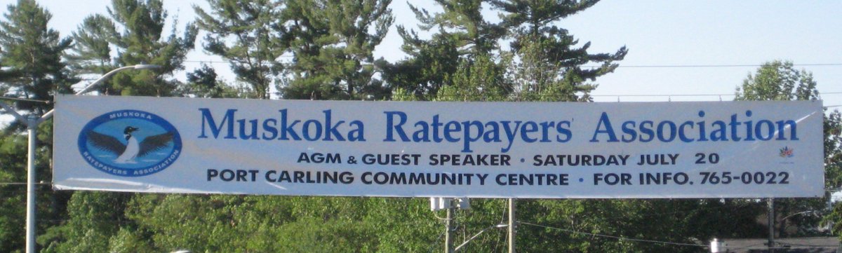 MuskokaRatepyrs's tweet photo. Banner for our AGM went up this morning in Port Carling.  Mark your calendar, we look forward to seeing you there. https://t.co/bAATQn6mSi