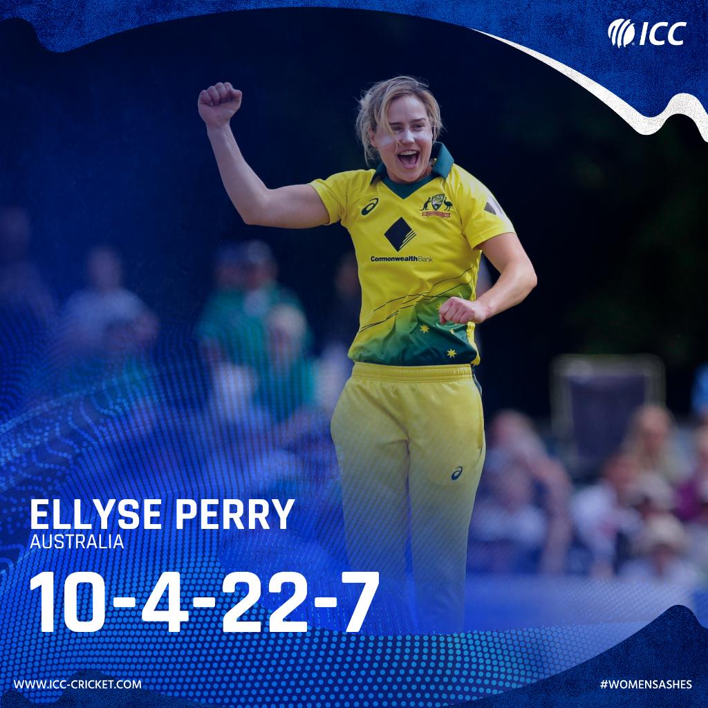 ICC's tweet photo. 🚨 RECORD 🚨 

Ellyse Perry's figures today against England are the best for Australia in all ODI cricket – just ahead of Shelley Nitschke's 7/24 against England in 2005 👏 

#WomensAshes https://t.co/QXLp8O2fCF